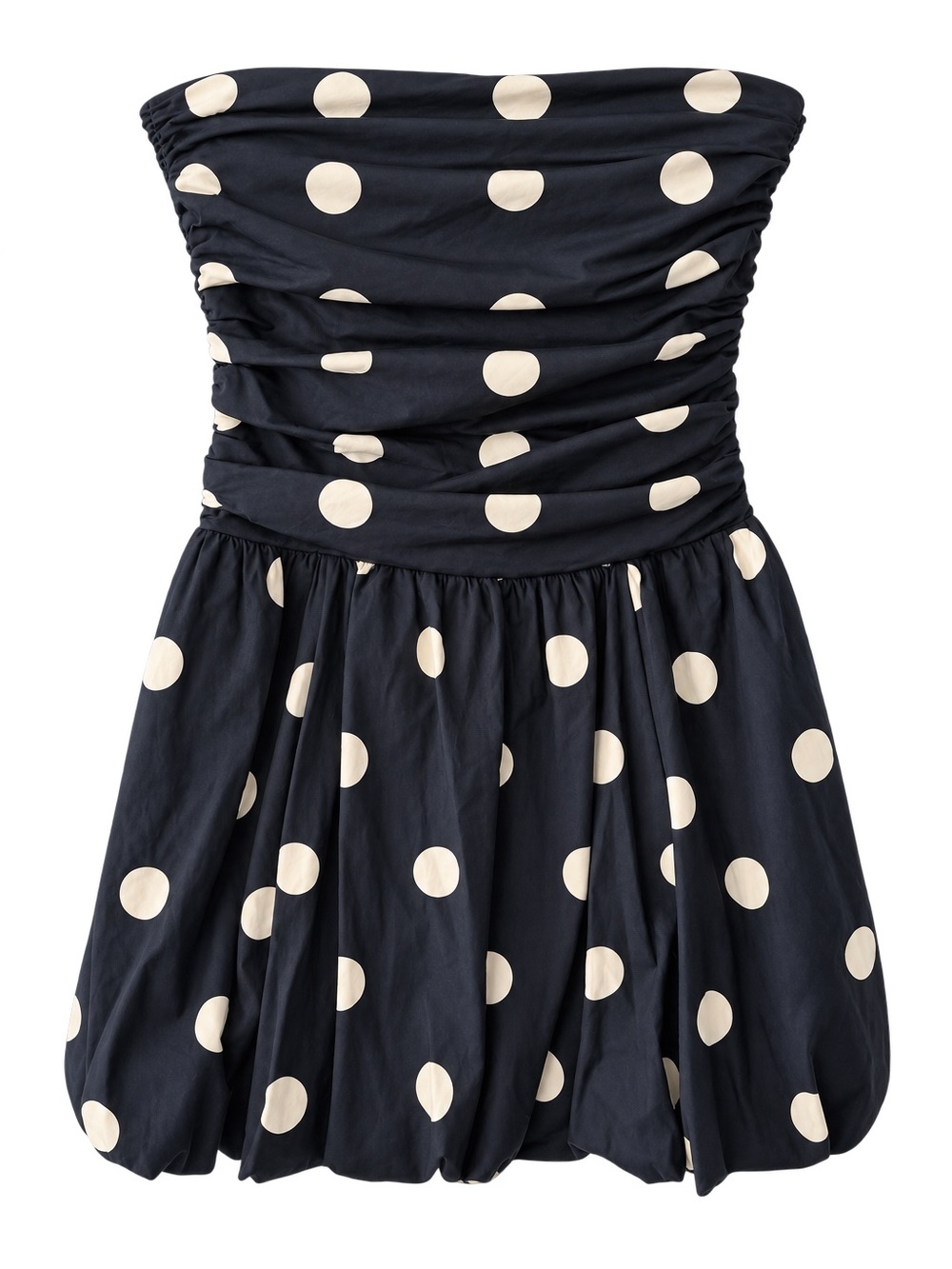 Reformation Black & Cream Polka Dot Strapless Bubble Mini Dress Size 4 cotton